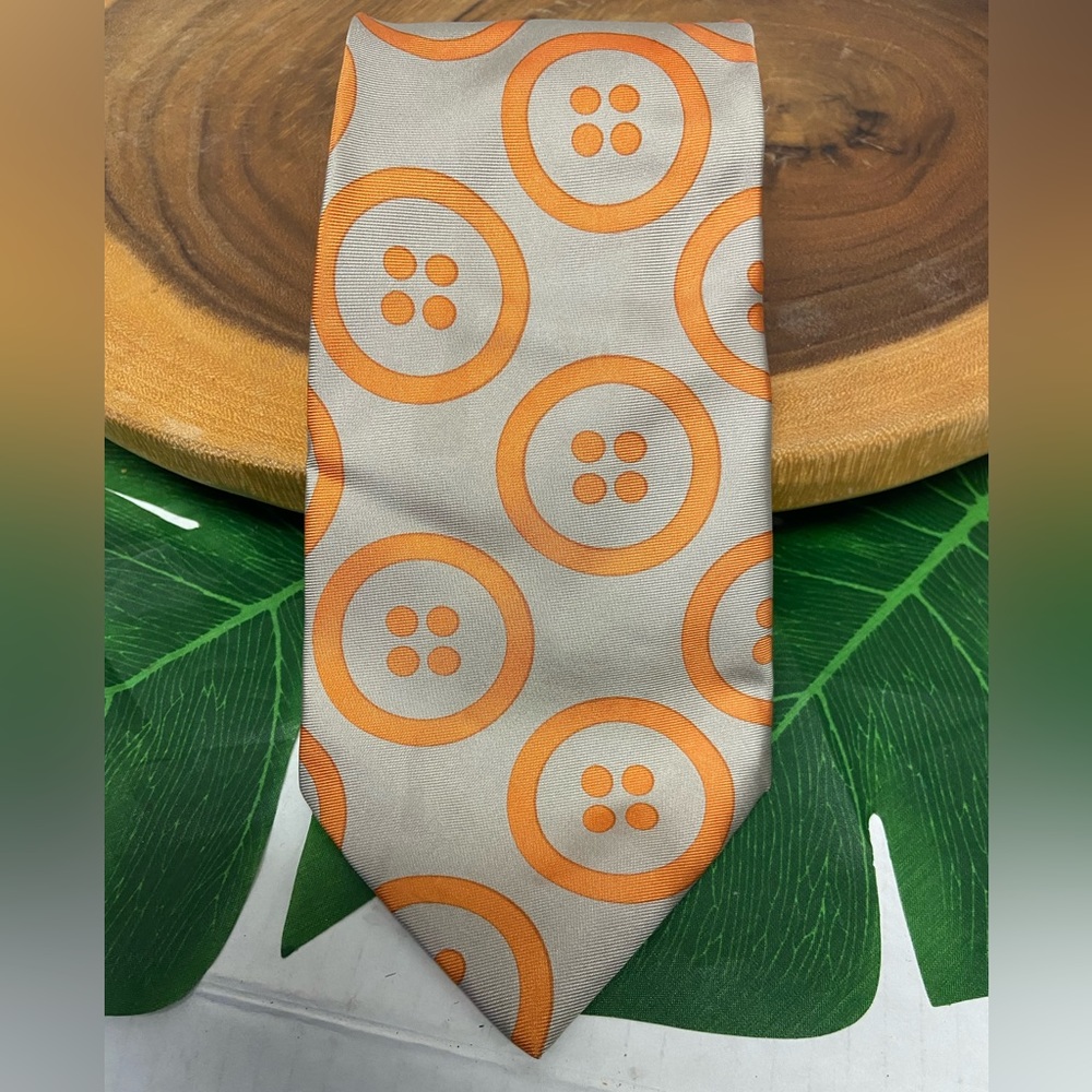 Gene Meyer Made Ian Italy Silk Tie Button Print Tie